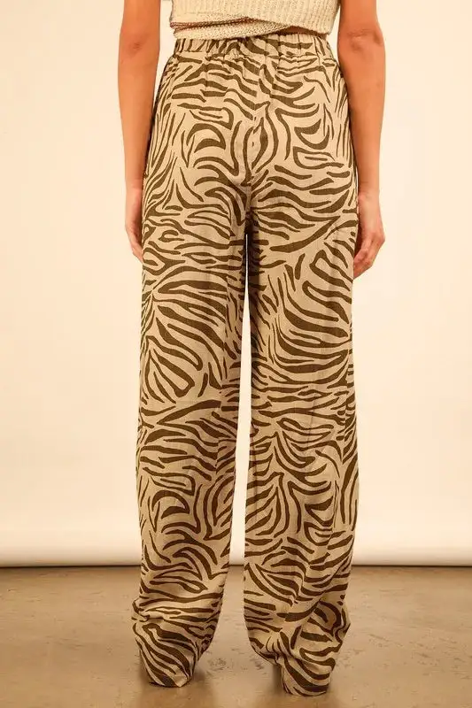Animal Print Linen Wide Leg Pants