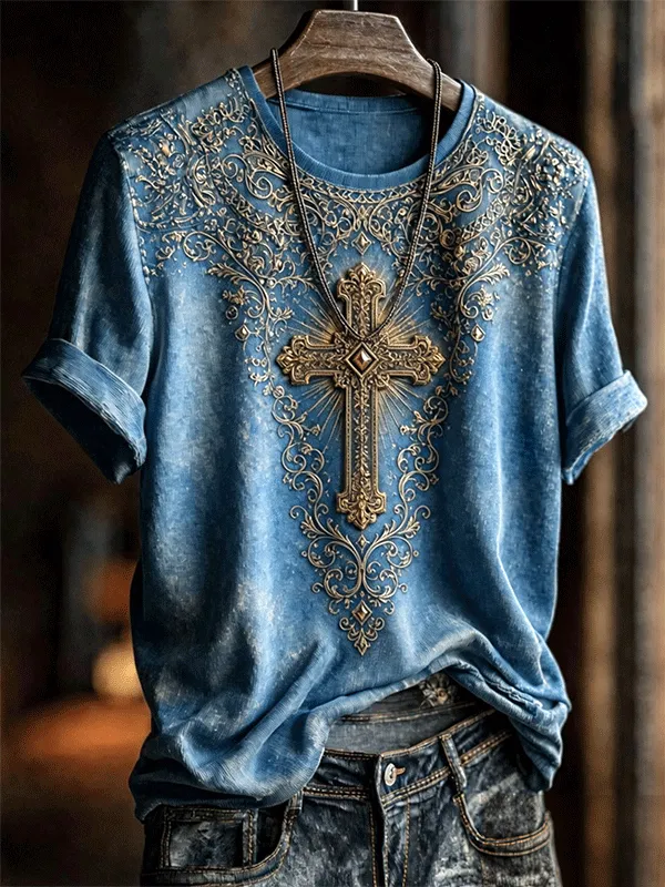 Vintage Floral Art Print Casual Short Sleeve T-shirt