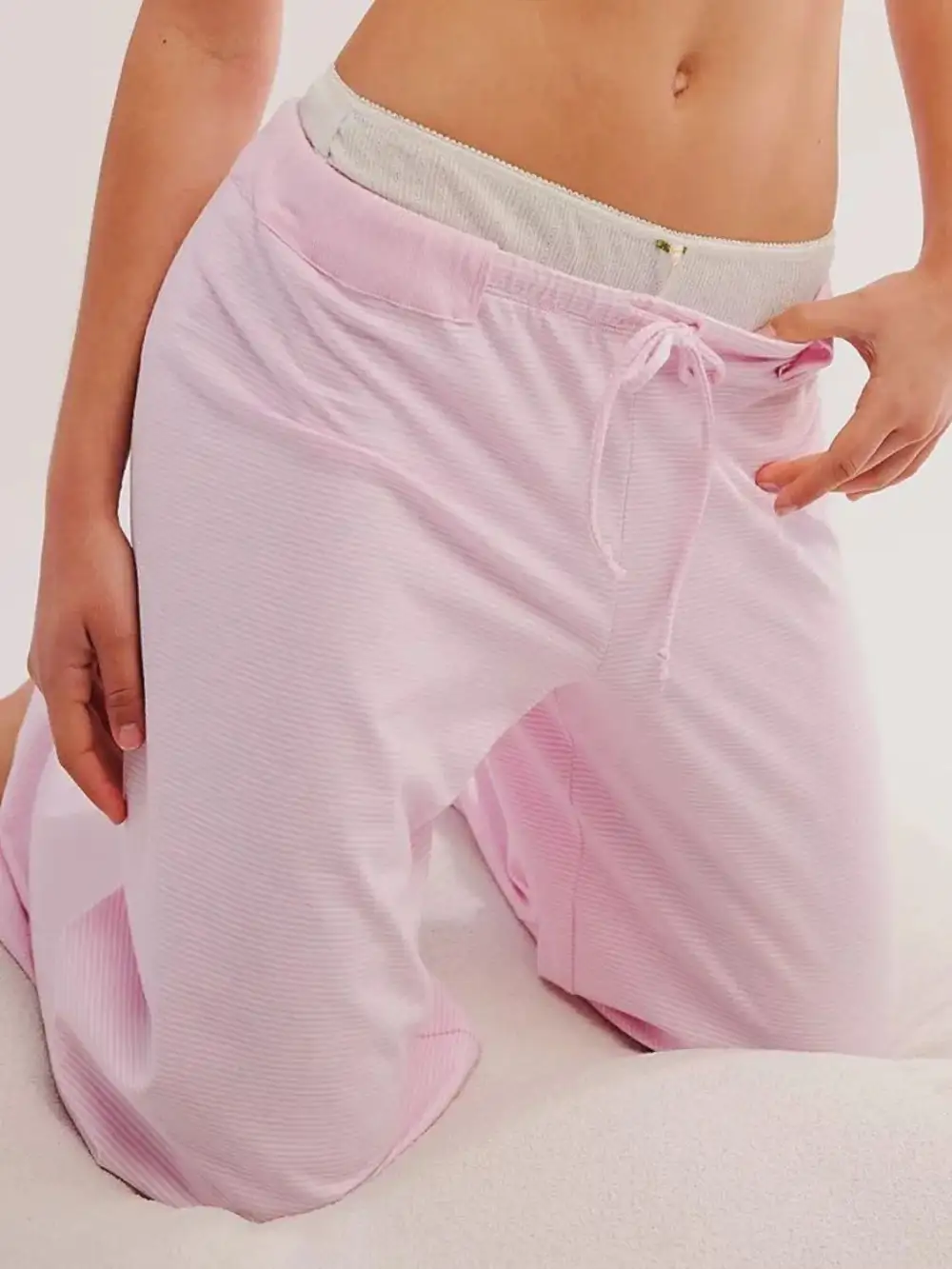 Relaxed Drawstring Striped Wide Leg Pants