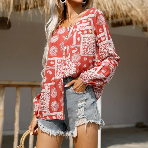 Graceful Button Up Round Neck Button Up Shirt
