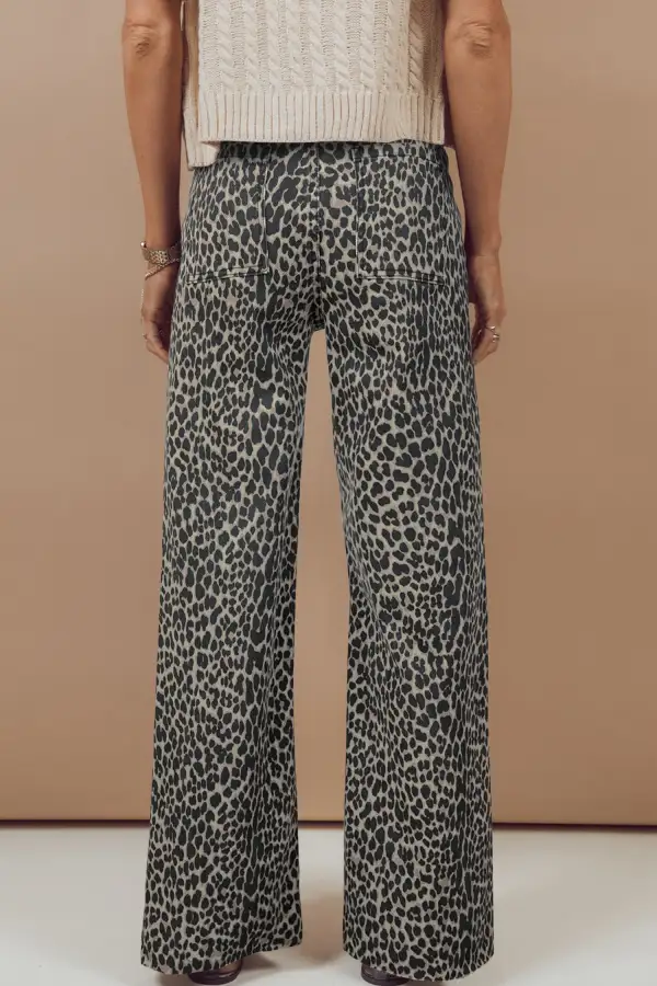 Wide Leg High Waist Leopard Print Jeans