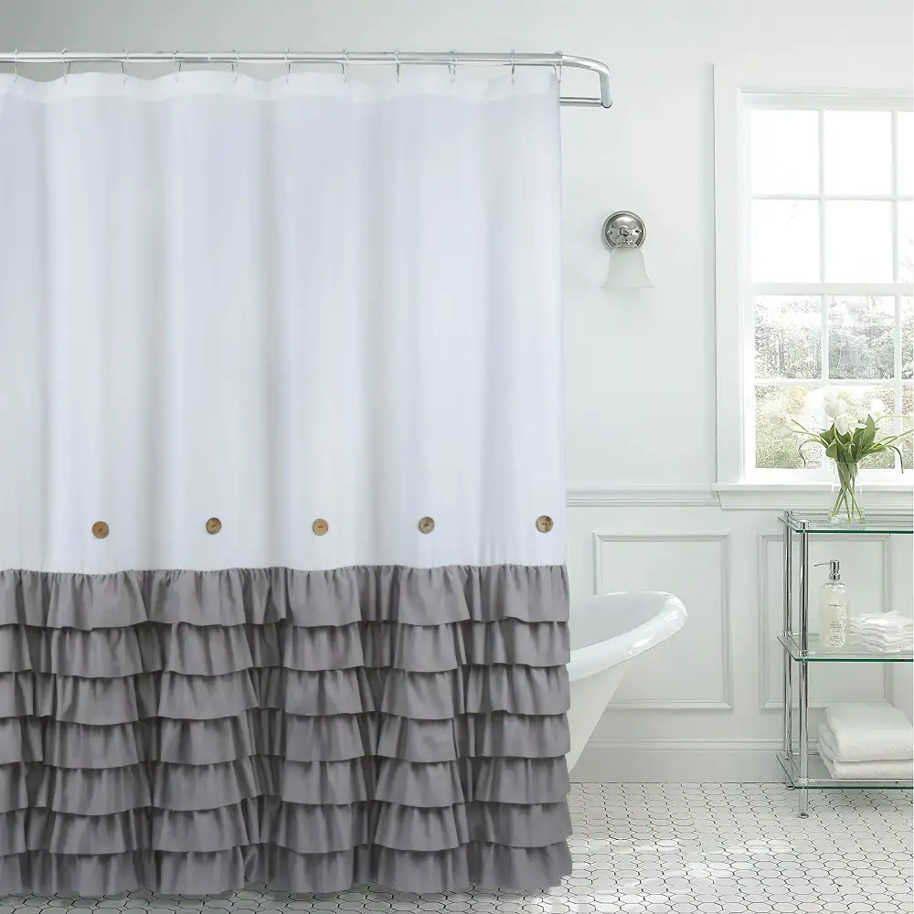 (Store Closing Sale) HIG Farmhouse Shower Curtain with PEVA Liner Bathroom Curtain with Buttons Decor, 72