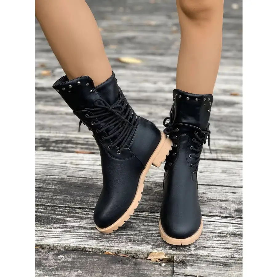 Round Toe Block Heels Boots