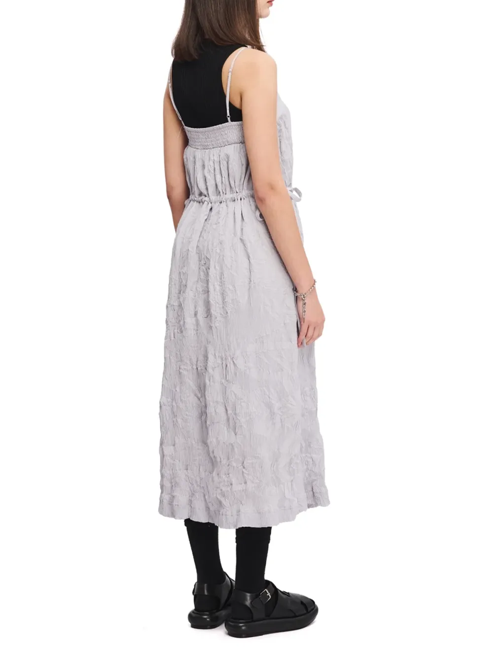 Mesh Insert Backless Midi Dress