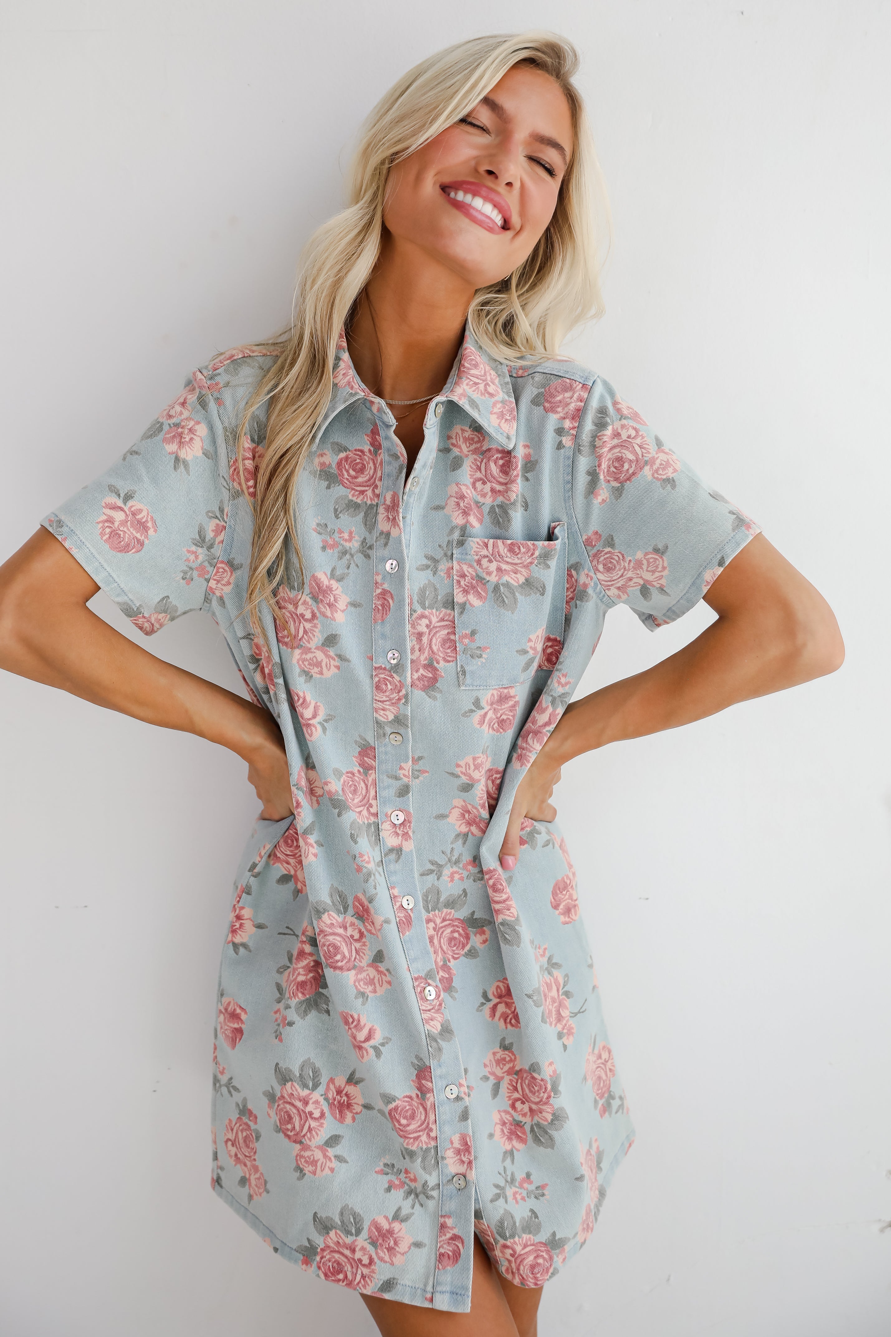 Gorgeous Purpose Denim Floral Mini Dress