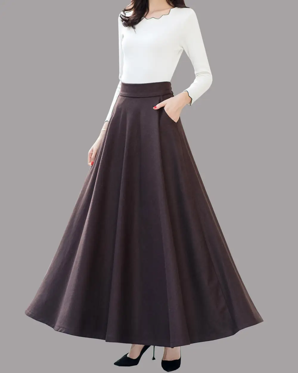 Relaxed Pocketed Wool Maxi Skirt