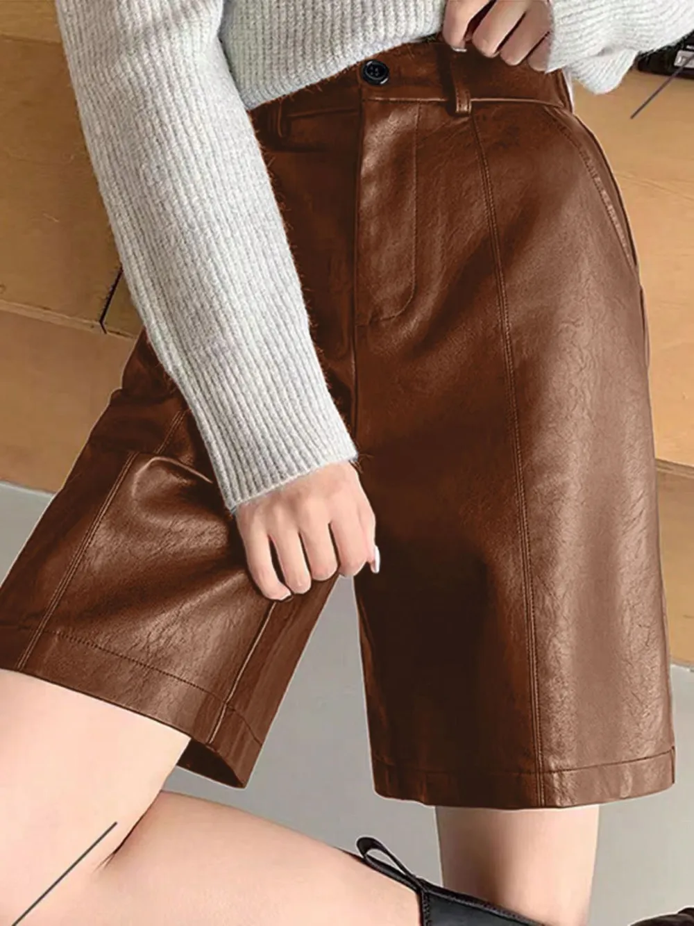 Leather High Rise Shorts