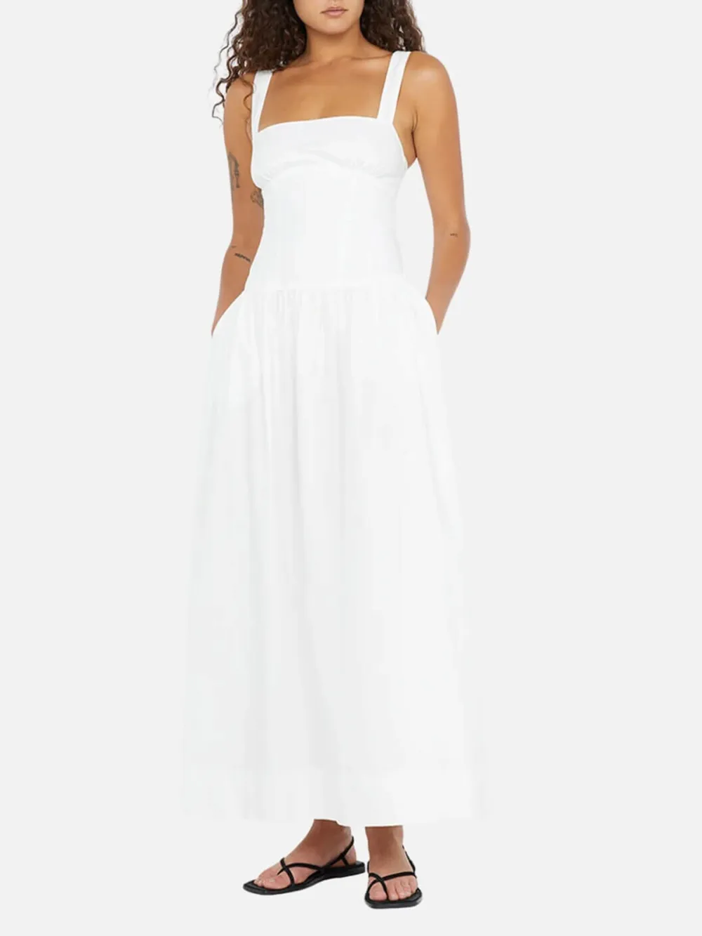 Plain Pocketed Wide Strap Dress