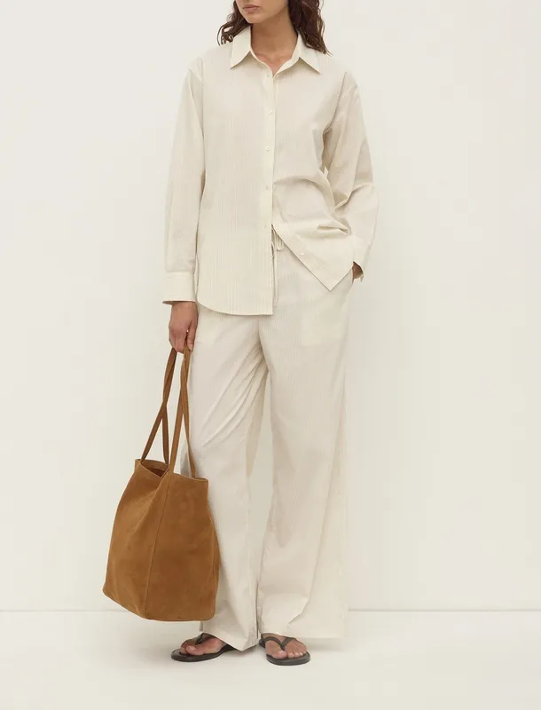 White & Grey Striped Cotton Drawstring Pant