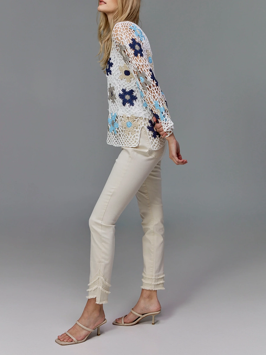 Lively Artistic Floral Women's Hollow Blouse