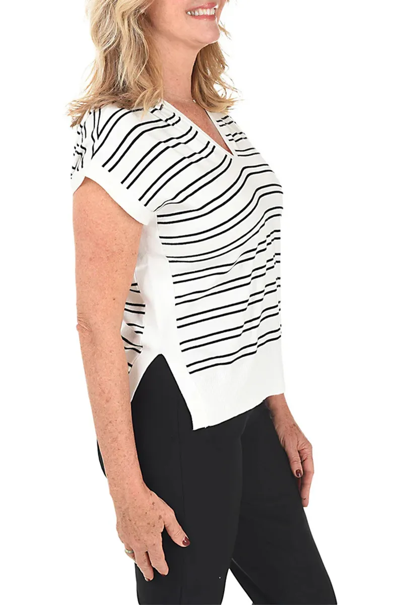 Striped Sleeveless Hooded Sweater