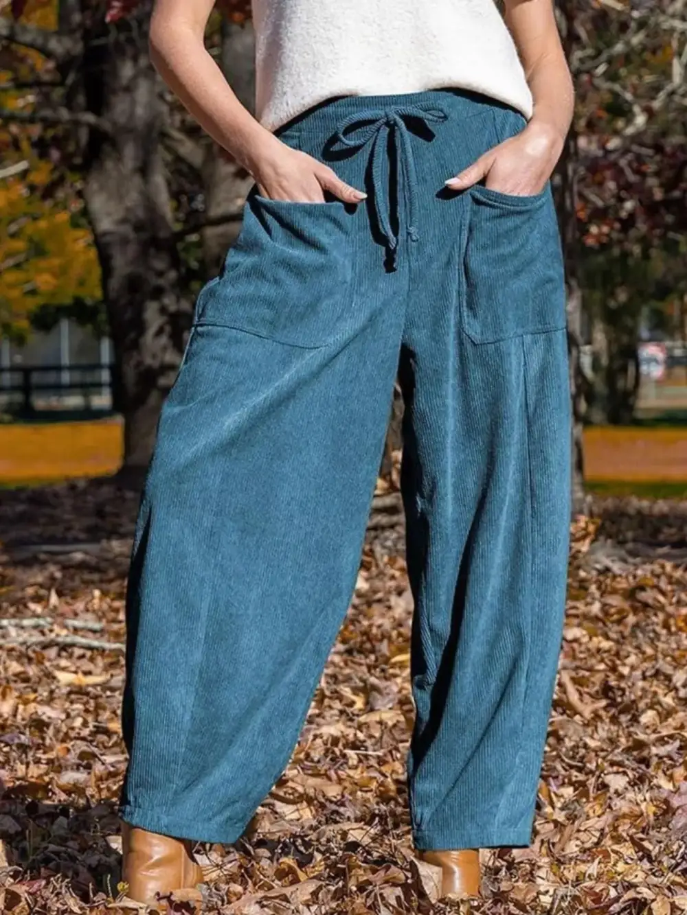 Corduroy Wide Leg Pants With Pocket