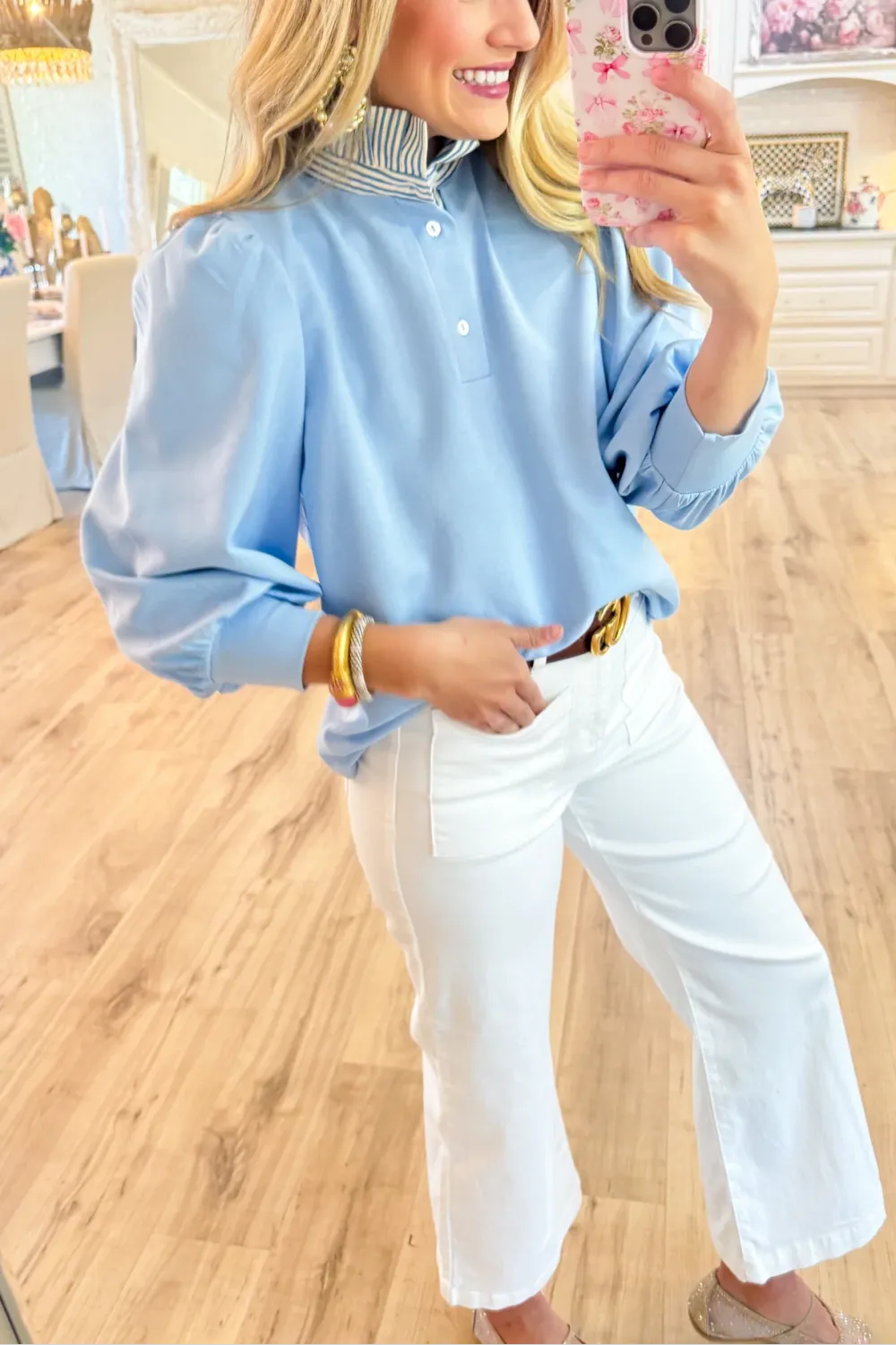 Contrast Trim Ruffle Top