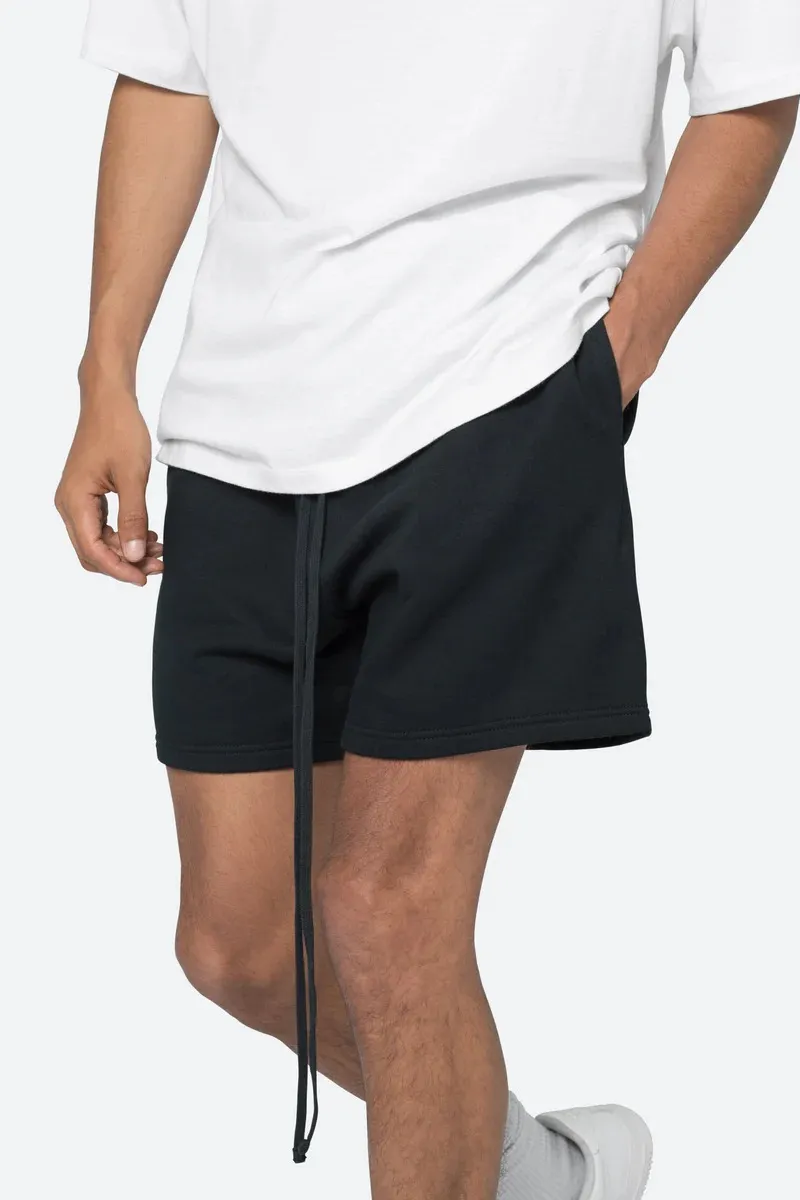 BLACK ELASTIC WAIST SWEATSHORTS
