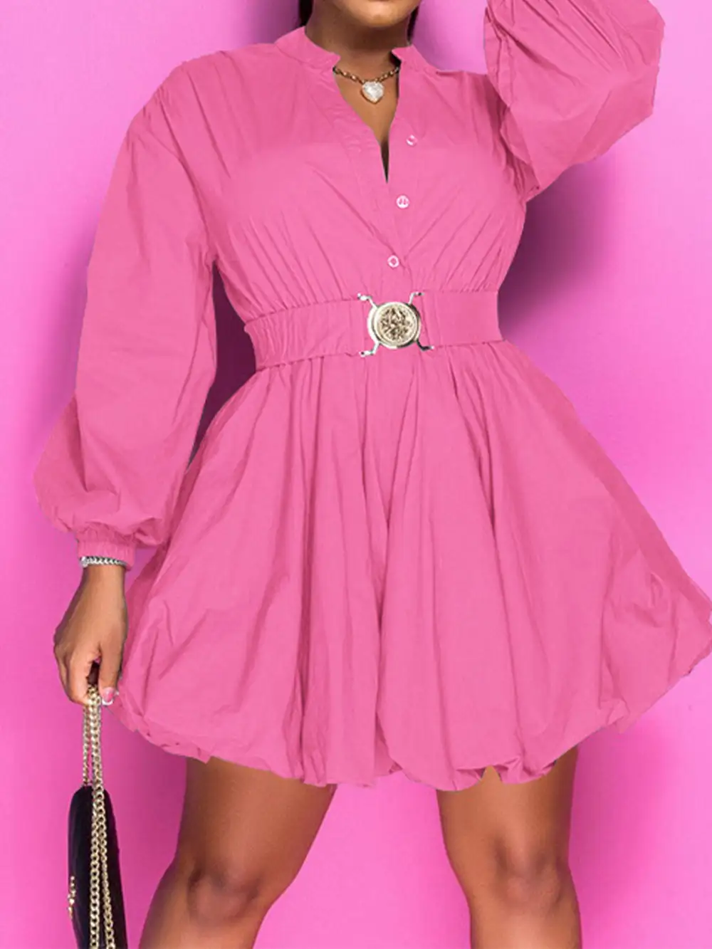 Textured Button Front A-Line Dress
