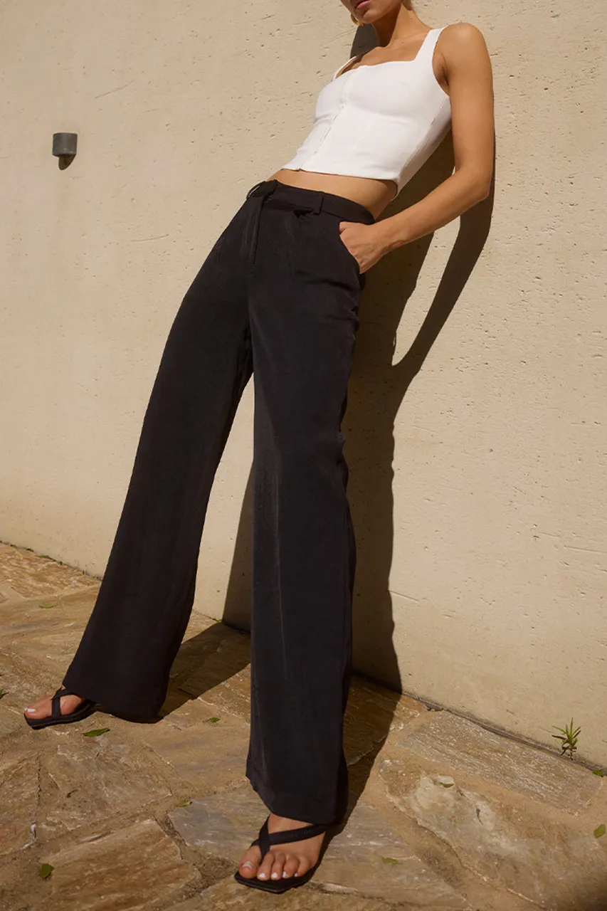 Silky Fabric Straight-Leg Pants