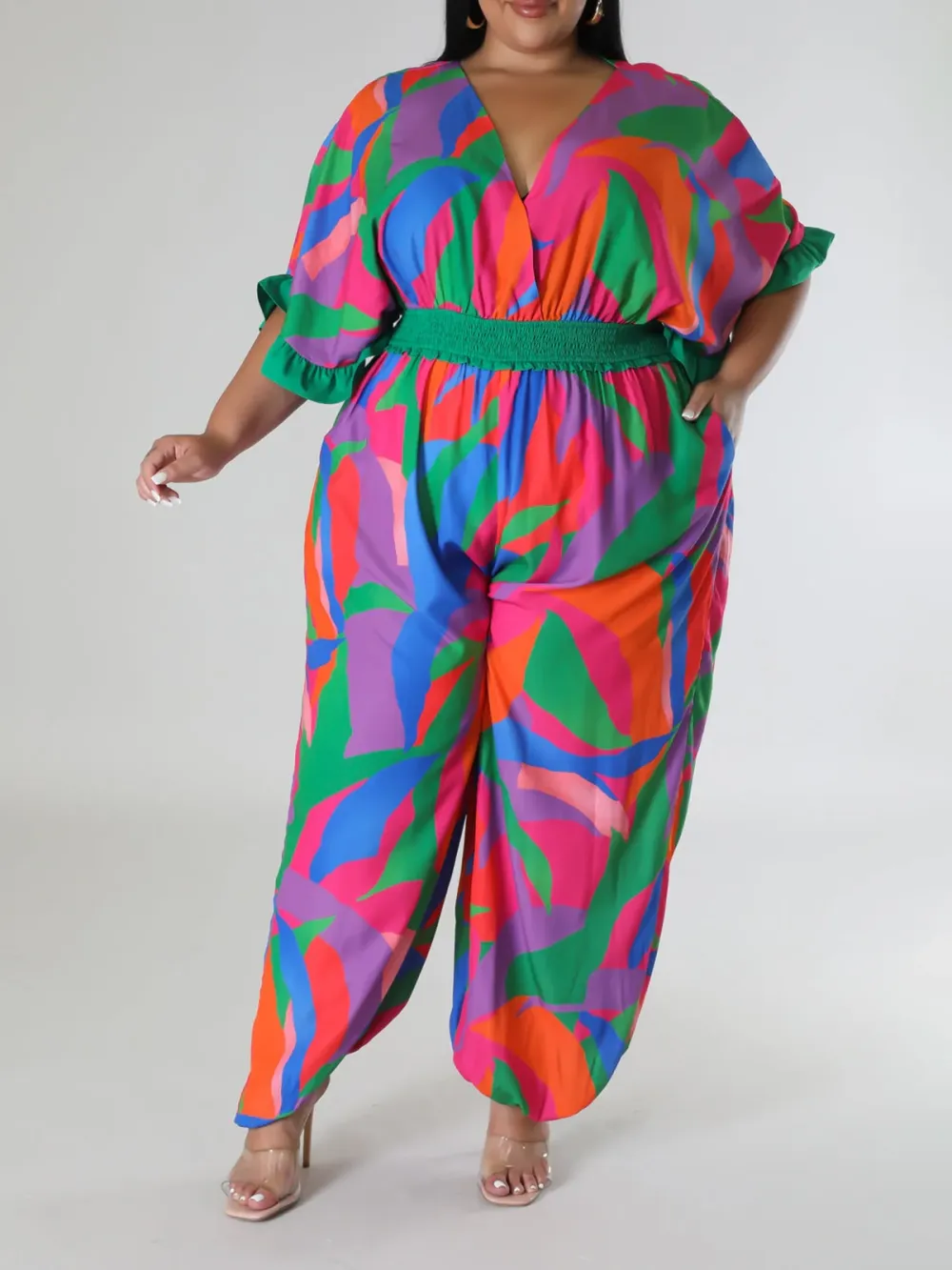 Plus-Size Fashion Women'S Colorful Printed Pantsuit