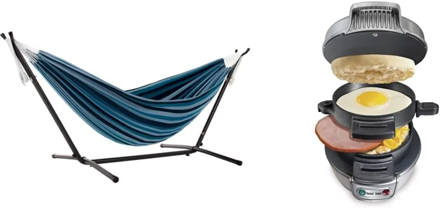 Double Cotton Hammock with Space Saving Steel Stand, Tropical (450 lb Capacity - Premium Carry Bag Included)