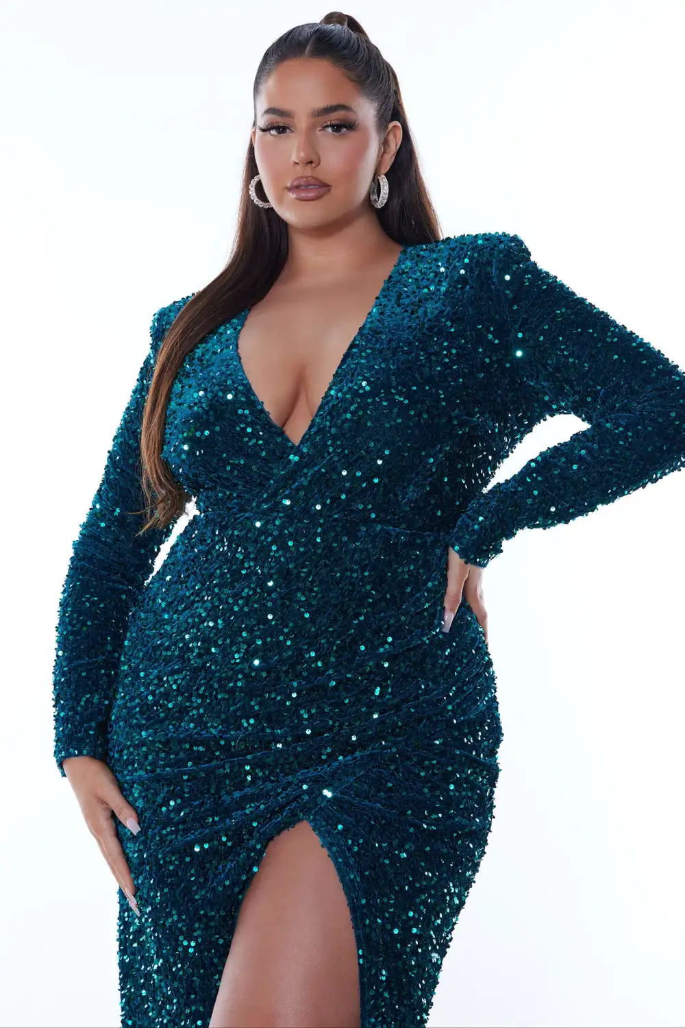 Sierra Marie Sequin Gown - Teal