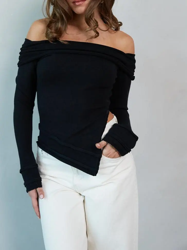Off the Shoulder Asymmetrical Sweater Top