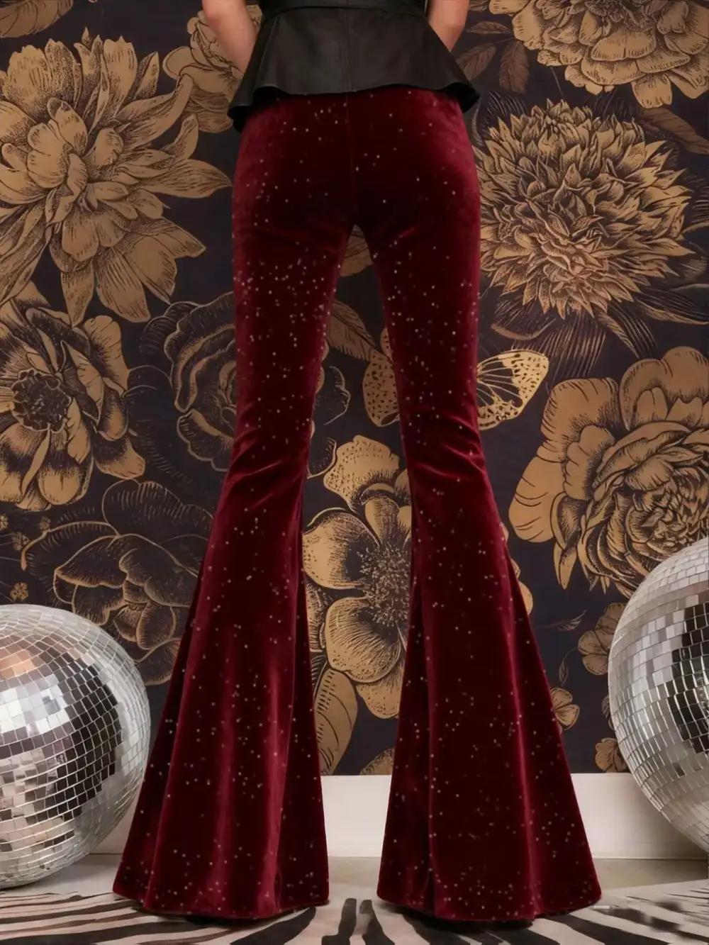 Velvet High Waist Flared Pants