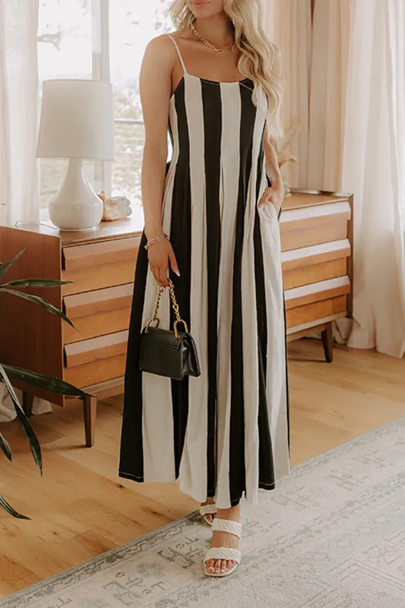 Linen Breathable Draped Striped Jumpsuit
