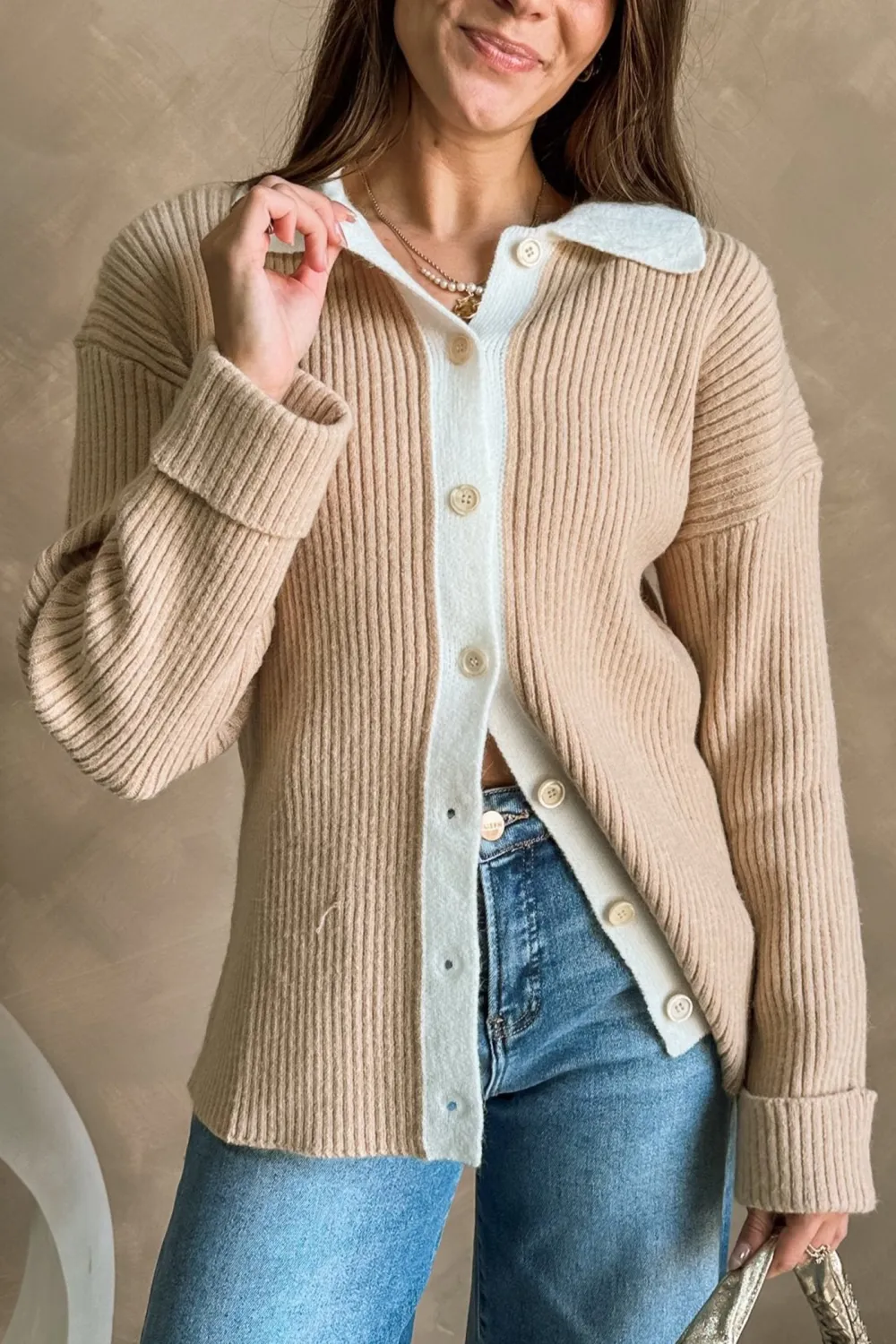 Dropped Shoulder Lapel Cardigan
