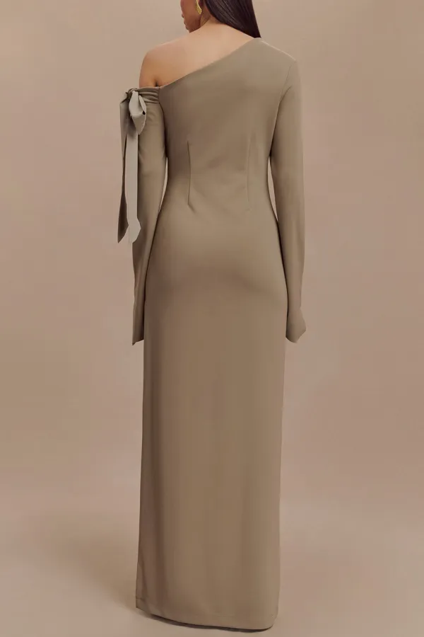 One Shoulder Crepe Maxi Dress
