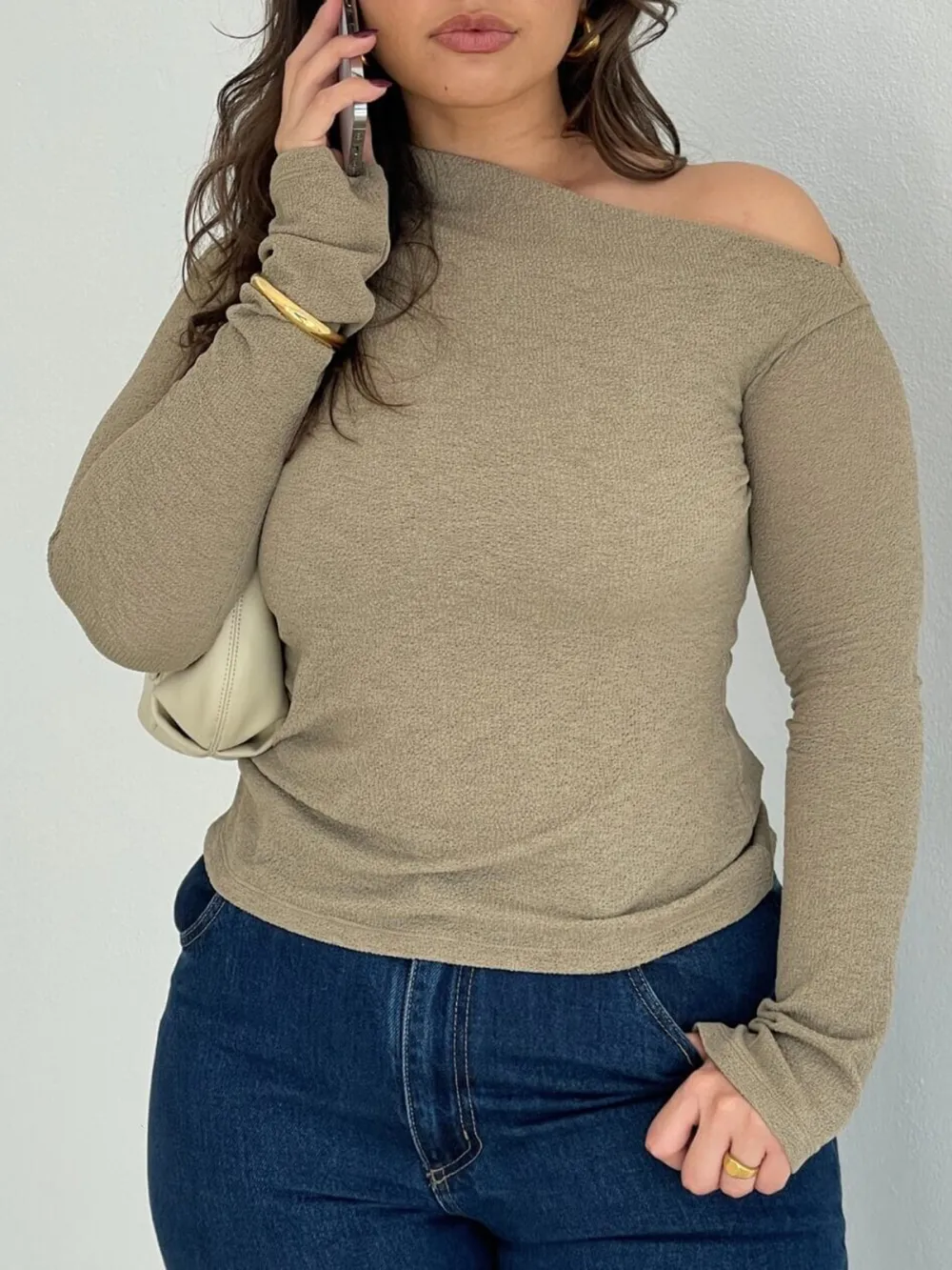 Asymmetrical Neck Long Sleeve Top