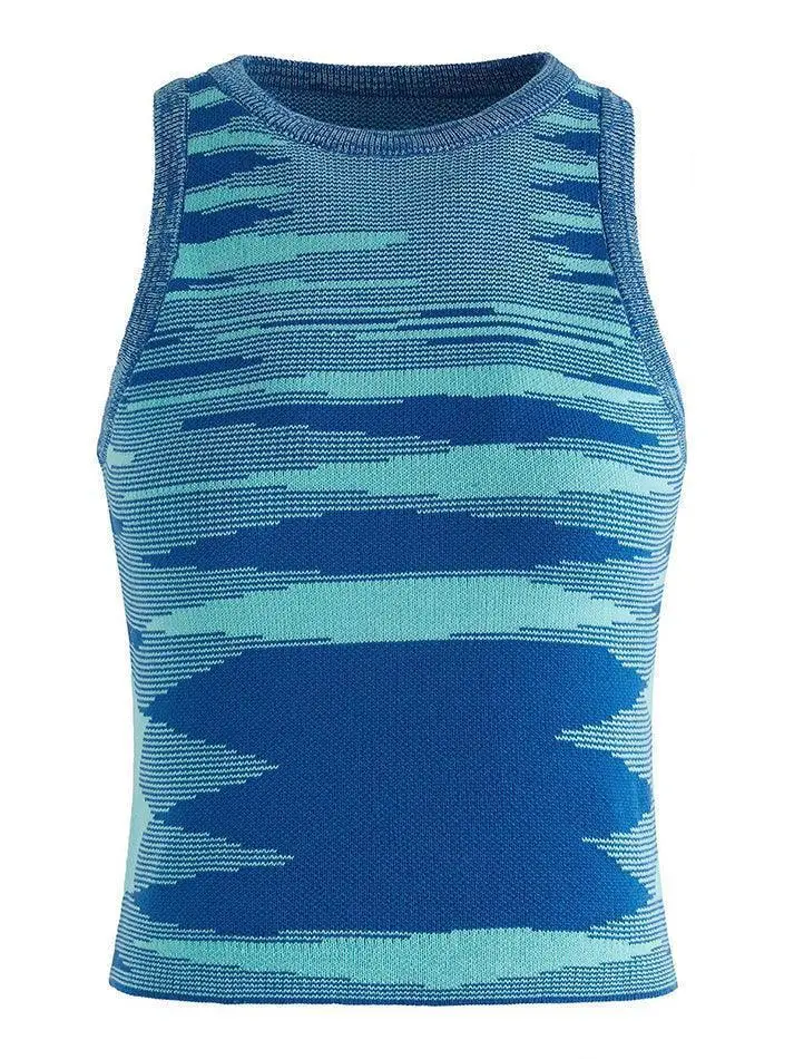 Crew-Neck Knit Jacquard Cropped Tank Top