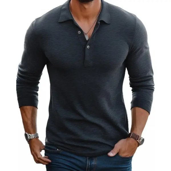 Refined Long Sleeve Collared Knit Cotton Shirt