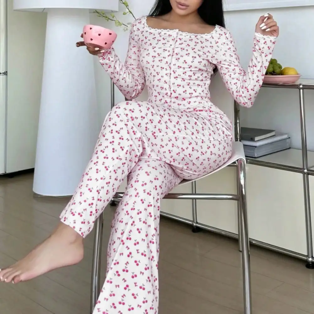 Lace Trim Loungewear Pajama Set