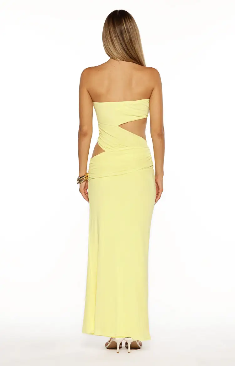 Mesh Ruched Strapless Maxi Dress