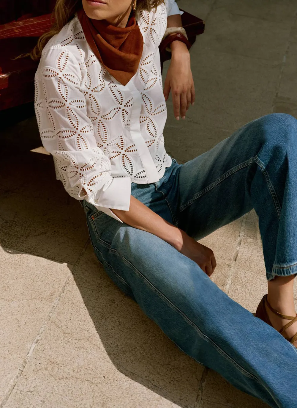Casual Style Broderie Cropped Shirt