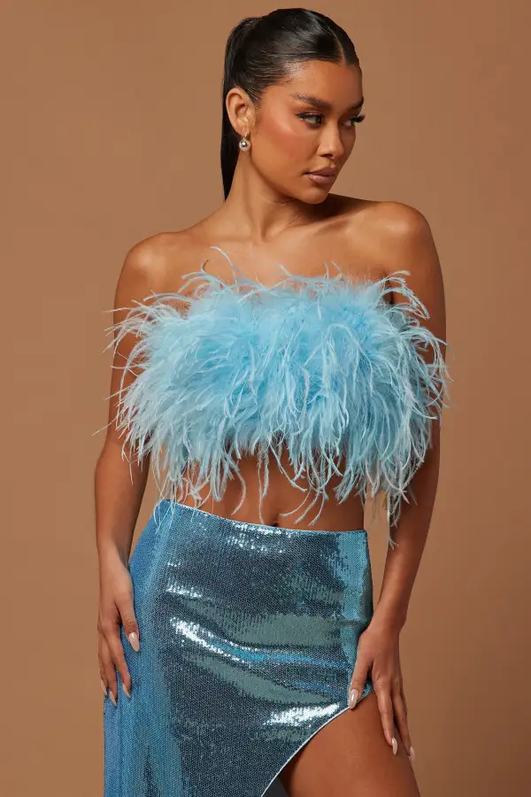 Fiona Feather Sequin Skirt Set - Light Blue