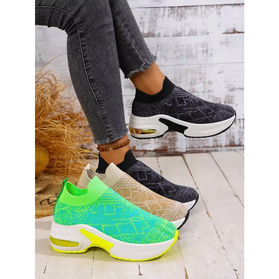 Mesh Round Toe Platform Sneakers