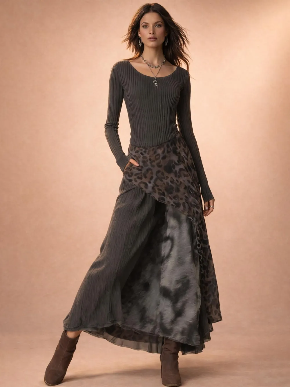 Leopard Asymmetric Midi Dress