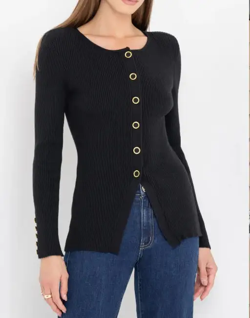 Ribbed Button Front Knit Cardigan