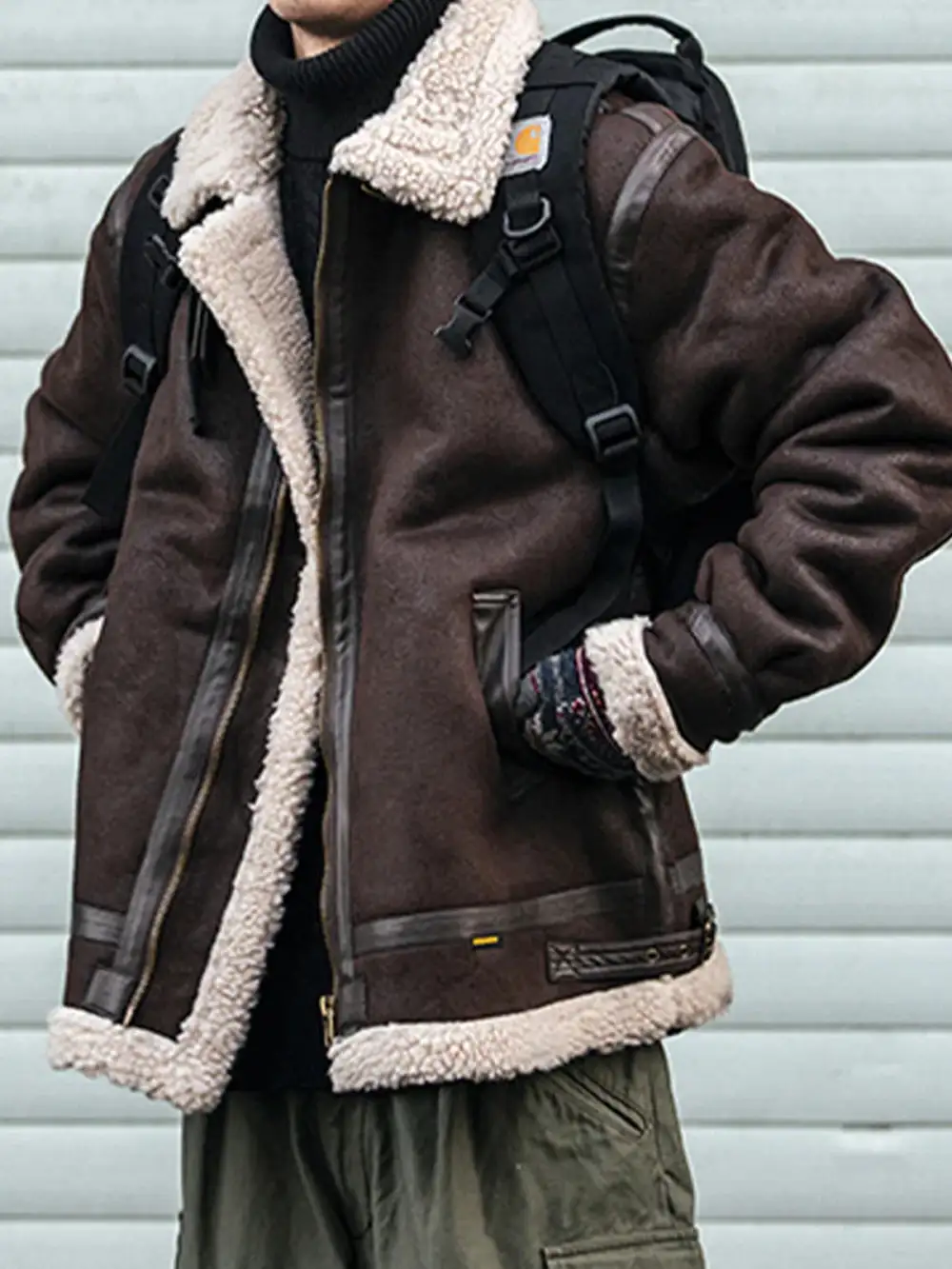 Men's Fleece Lined Suede Texture Outdoor Jacket
