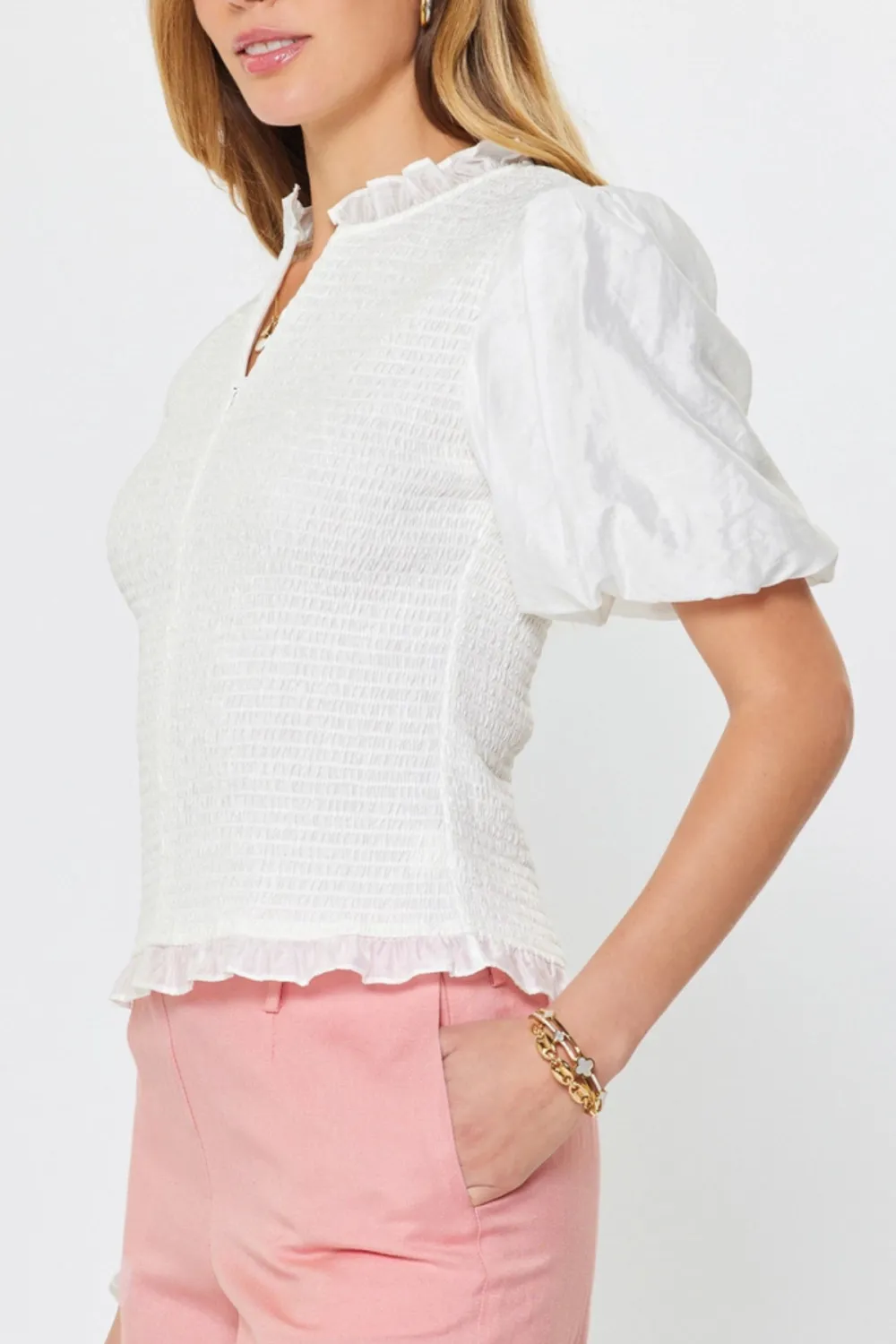 Ruffle Smocked Puff Top