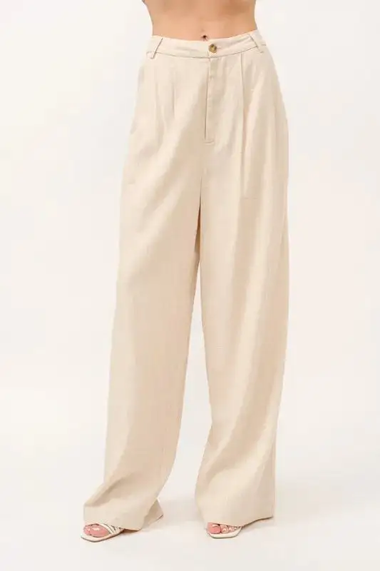 High Rise Wide Leg Linen Blended Pants