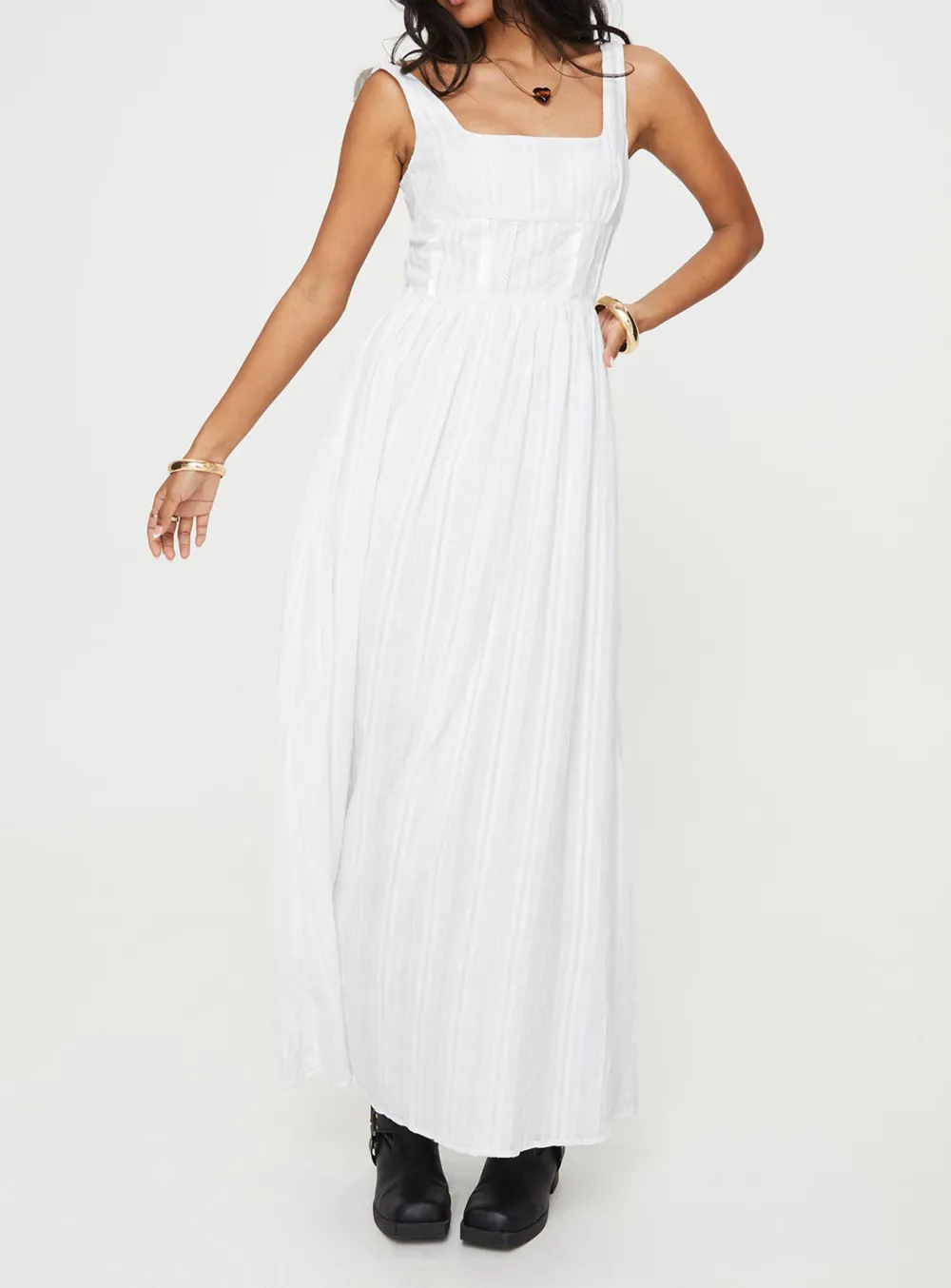 White Smocked Sleeveless Maxi Dress