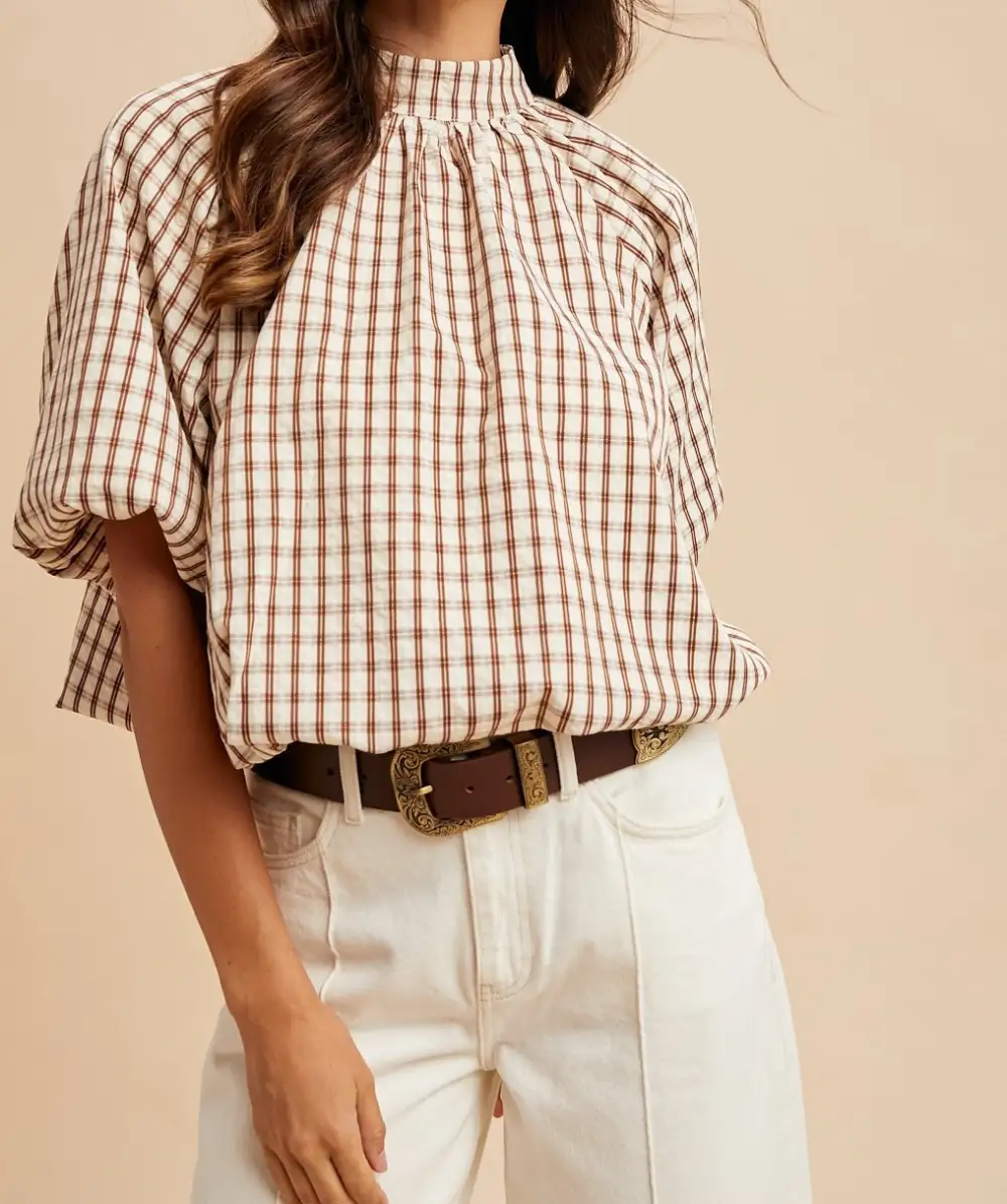 Checkered Back Bow Detail Top