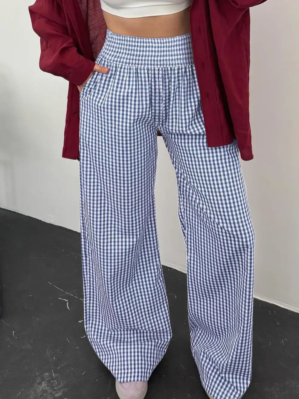 Gingham High Waist Wide Leg Pants