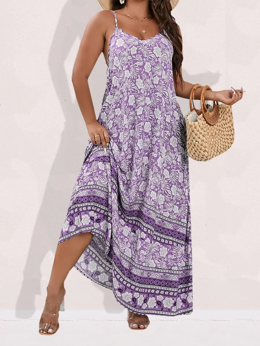 Spirit and Rebel Plus Size Floral Print Boho Maxi Dress