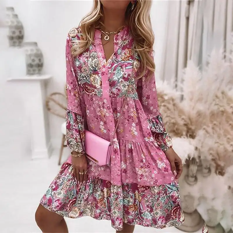 Spirit and Rebel Boho Ruffle Long Sleeve Loose Dress