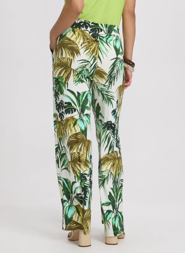 Botanical Print Wide-Leg Pants