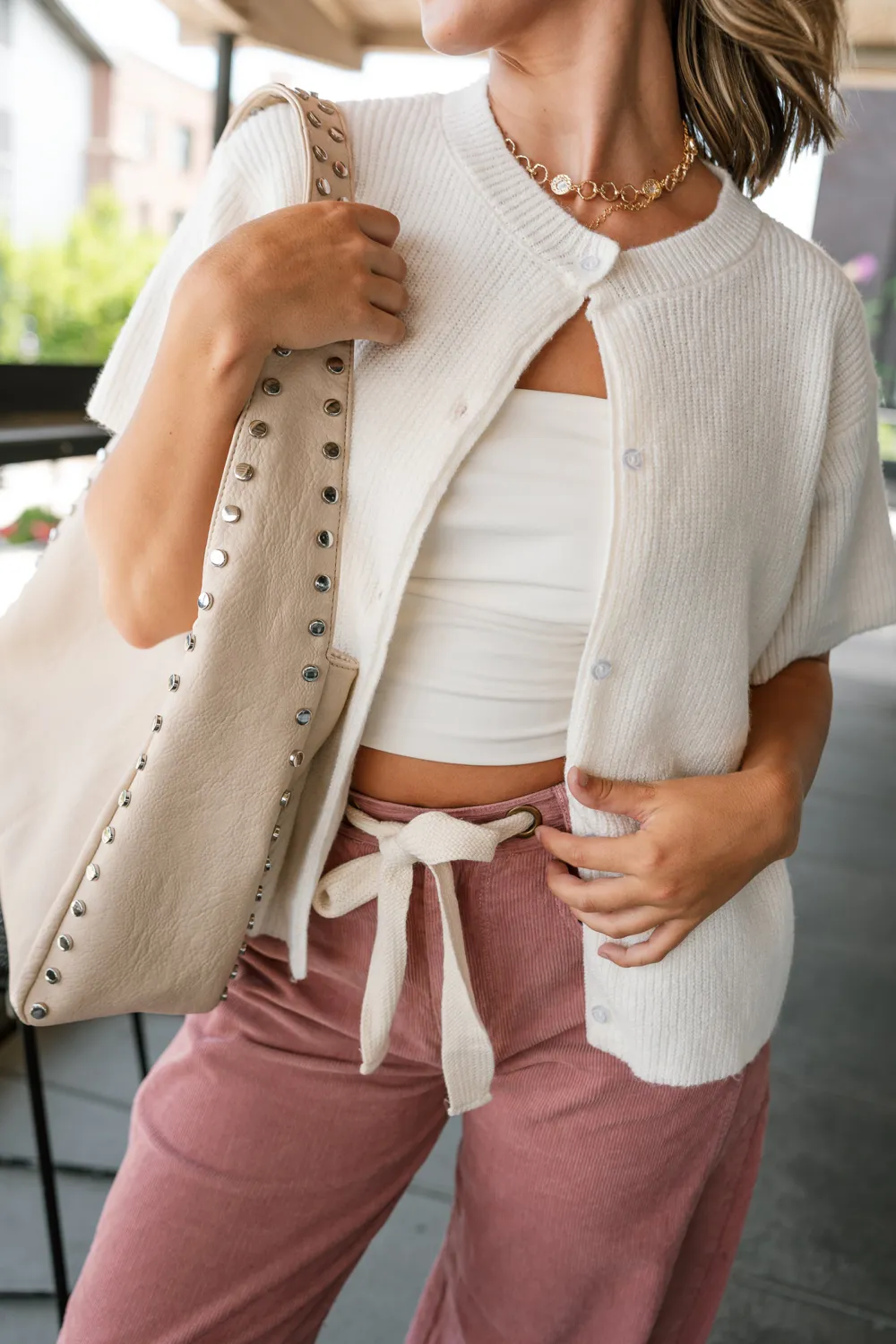 Ribbed Short Sleeve Cardigan