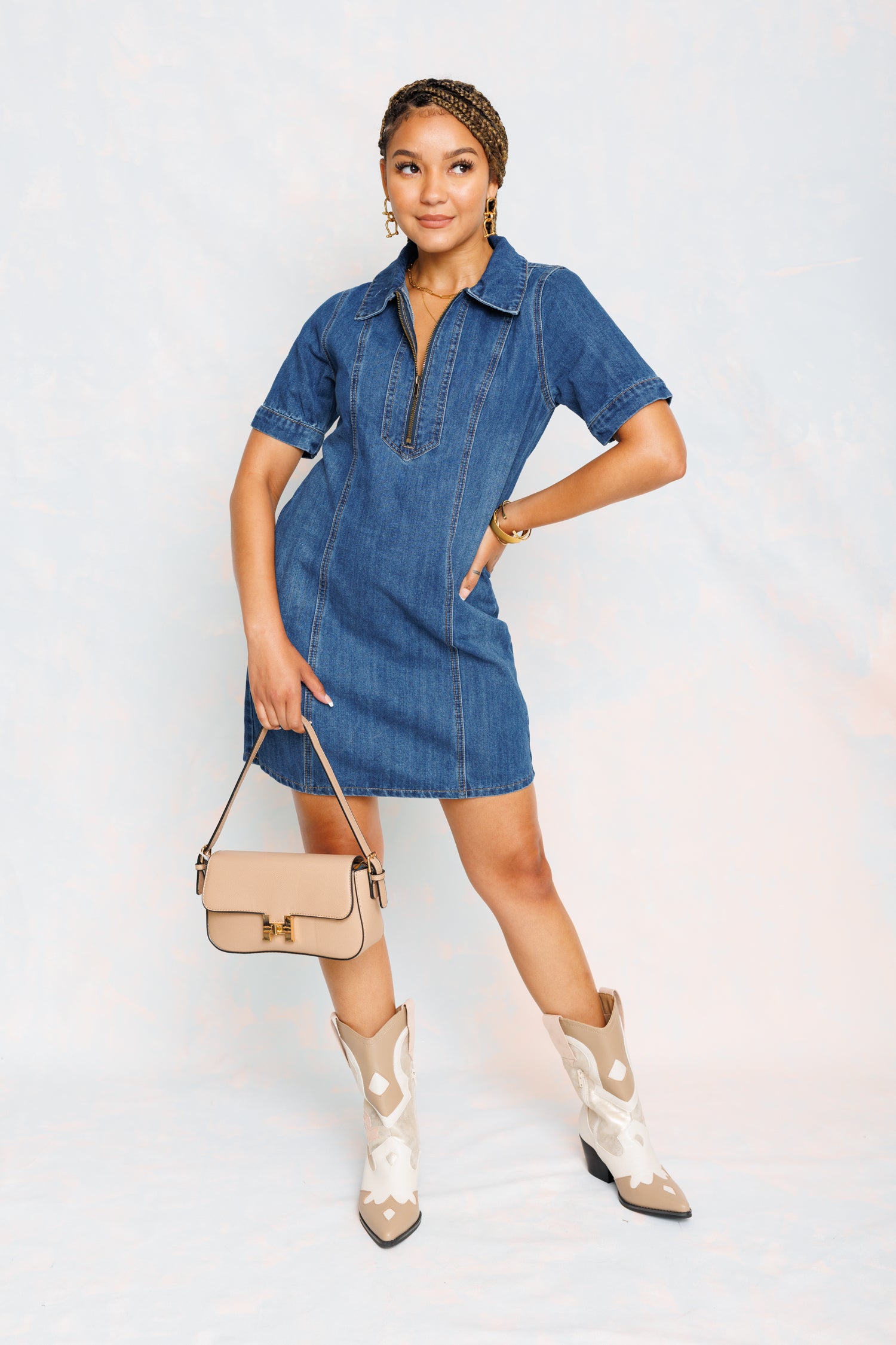 Top Tier Denim Mini Dress, DARK DENIM