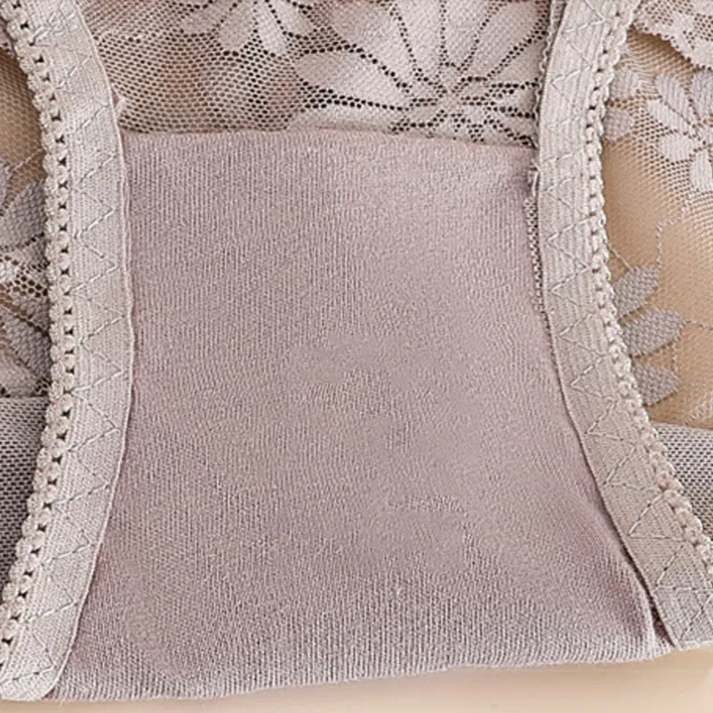 Plus Size High Waist Lace Trim Breathable Panty